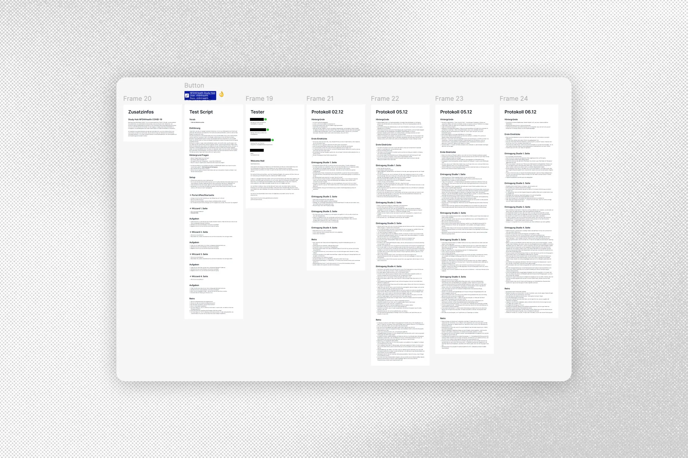 A spread of interview protocol documents laid out side by side.