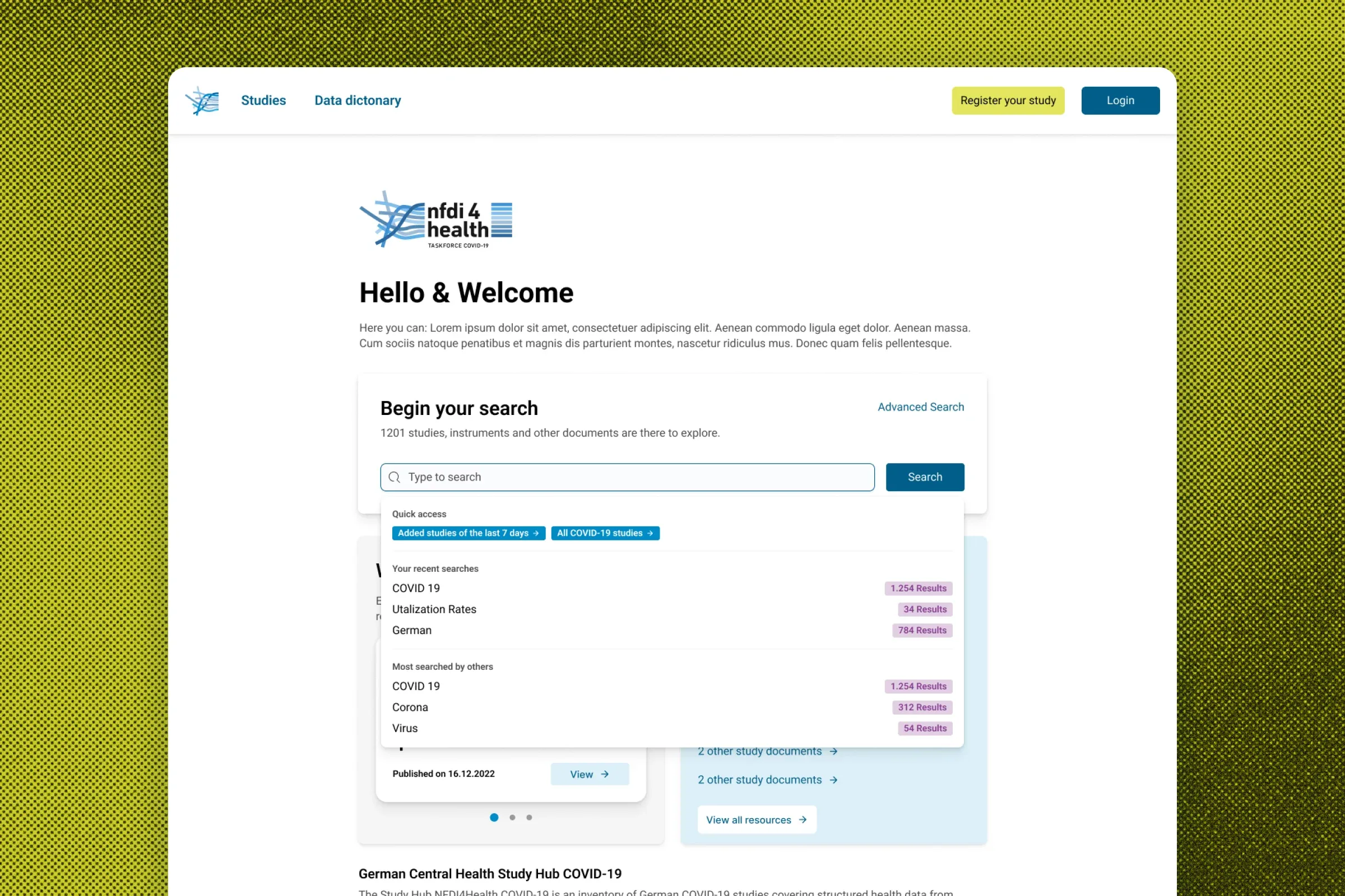 NFDI4Health Studyhub — interface